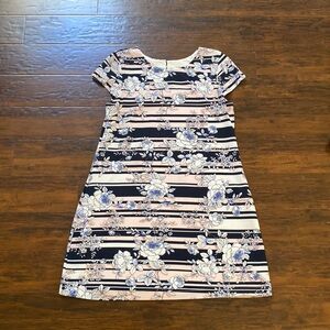 Jessica Simpson Navy Pink Stripe with Floral Print Short Sleeve Dress Size 14